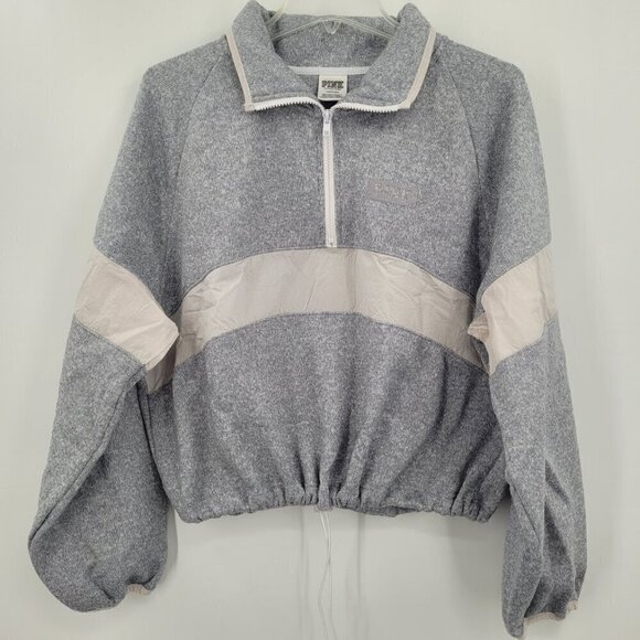 PINK Victoria's Secret Half Zip Sweater Knit Cropped Pullover Sweatshirt  Gray - Picture 2 of 12